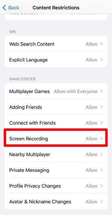 allow the screen recording feature  