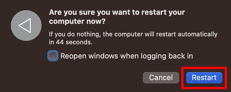 hit the restart button to reboot