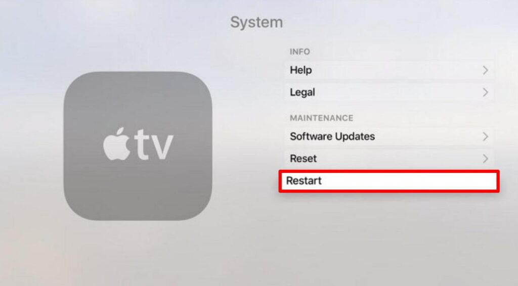  press the restart button on apple tv  